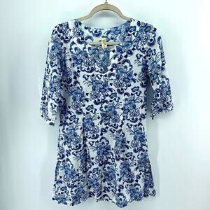 Yala 100% organic cotton printed 3/4 sleeve keyhole tunic top sz XS
